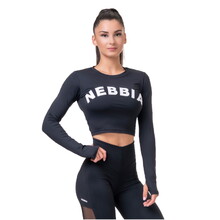 Nebbia Sporty Hero 585 Damen Crop Top mit langen Ärmeln - schwarz