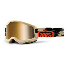 100% Strata 2 Mirror Motocross-Brille - Kombat béžovo-oranžová, True zlaté plexi