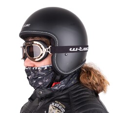 W-TEC Badachos Chopper-Helm mit Steamrust-Schutzbrille