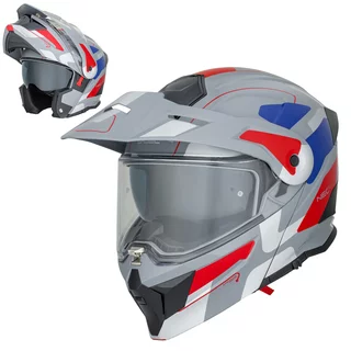 W-TEC Neovu Graphic 3in1 klappbarer Motorradhelm - šedo-červeno-modrá