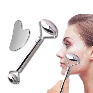 Massage Metall Set Gesichtsrolle und Gua Sha inSPORTline Comesta Set