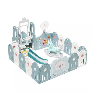 Kunststofflaufstall mit Zubehör inSPORTline Piglino 178x184 cm - blau