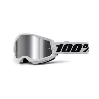 Motocrossbrille 100% Strata 2 New Mirror - Bílé, stříbrné plexi