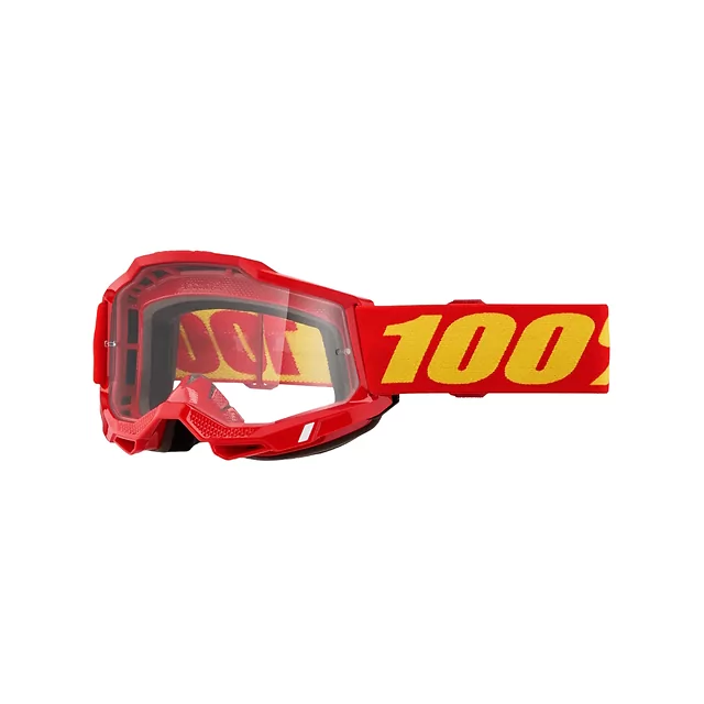 Motocross-Brille für Kinder 100 % Accuri 2 Junior - fluo zelená, čiré plexi - rotes, klares Plexiglas