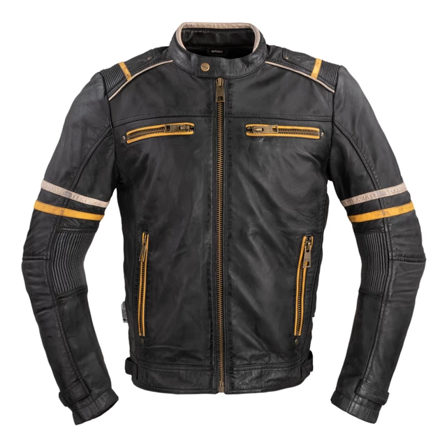 Herren Leder Motorradjacke W-TEC Traction - schwarz - schwarz
