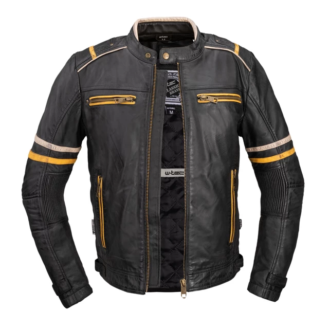 Herren Leder Motorradjacke W-TEC Traction - schwarz