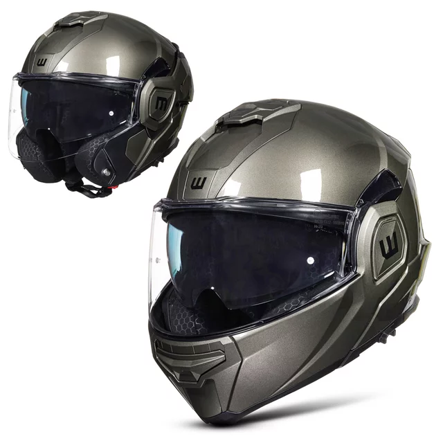 W-TEC Zoroz P/J klappbarer Motorradhelm - Glossy Tricolor - Metallic Grey
