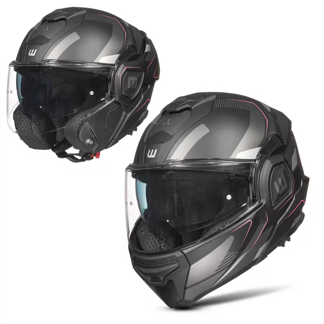 W-TEC Zoroz P/J klappbarer Motorradhelm - Glossy Tricolor - Matt Black-Fluo Pink