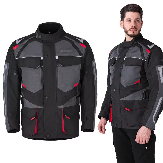 W-TEC Burdys Evo Herren-Motorradjacke - schwarz-grau-rot - schwarz-grau-rot