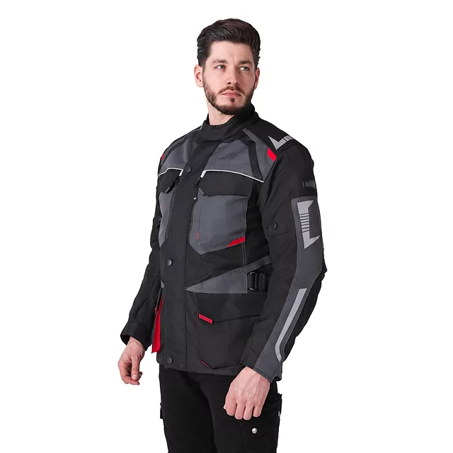 W-TEC Burdys Evo Herren-Motorradjacke - schwarz-grau-rot