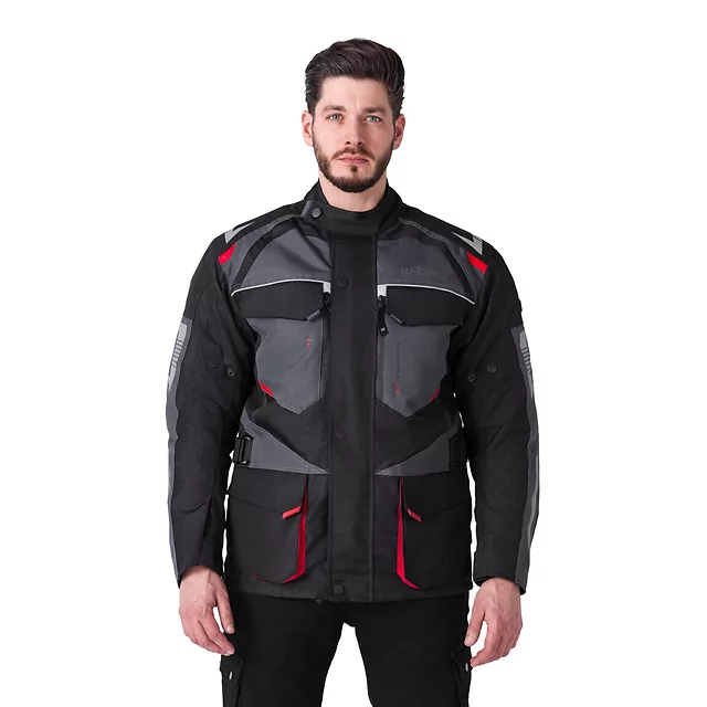 W-TEC Burdys Evo Herren-Motorradjacke - schwarz-grau-rot