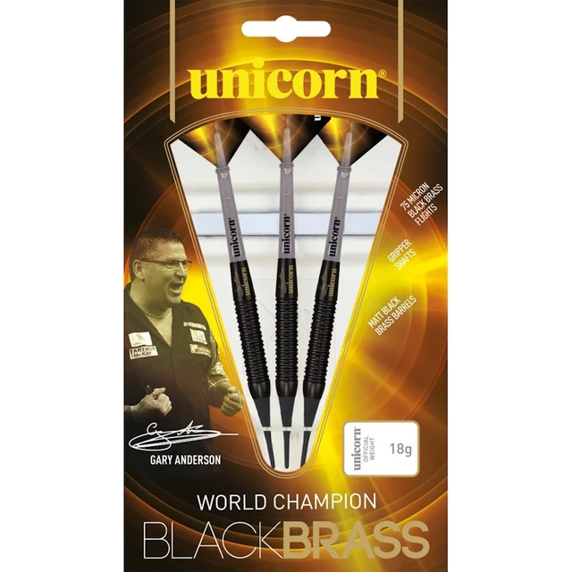W.C. Unicorn Darts. Schwarz Messing Gary Anderson Soft 3pcs