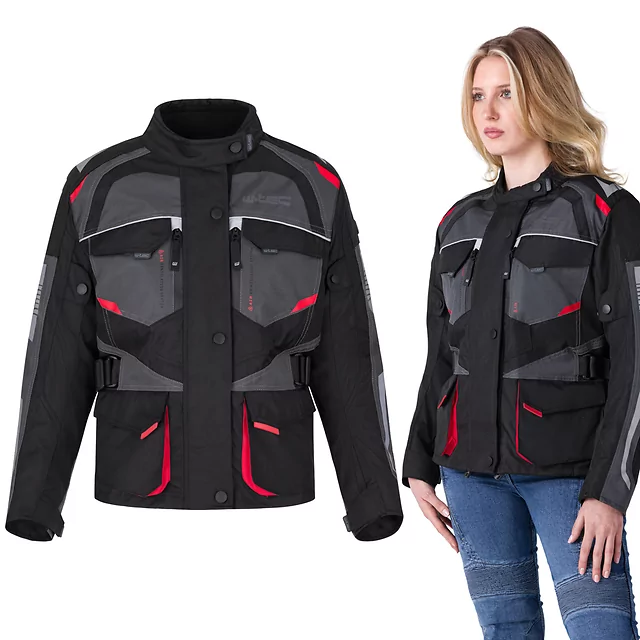 W-TEC Radana Damen-Motorradjacke - schwarz-grau-rot - schwarz-grau-rot