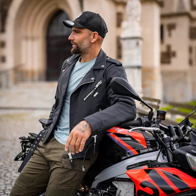 W-TEC Brineo Herren Lederjacke - mattschwarz