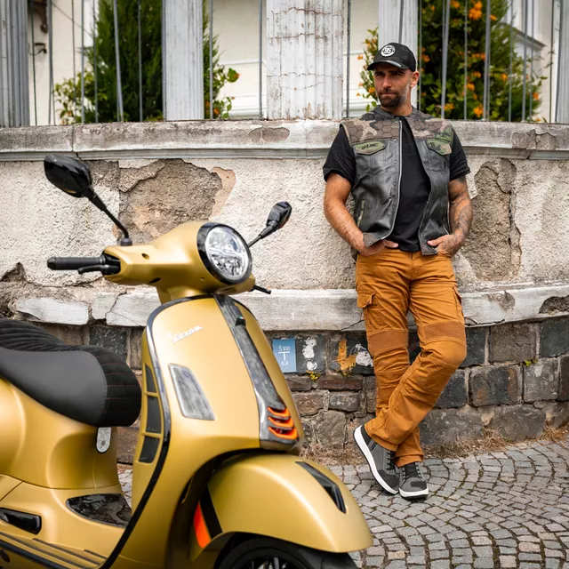 W-TEC Wallbridge Karamell Moto Jeans - karamelová