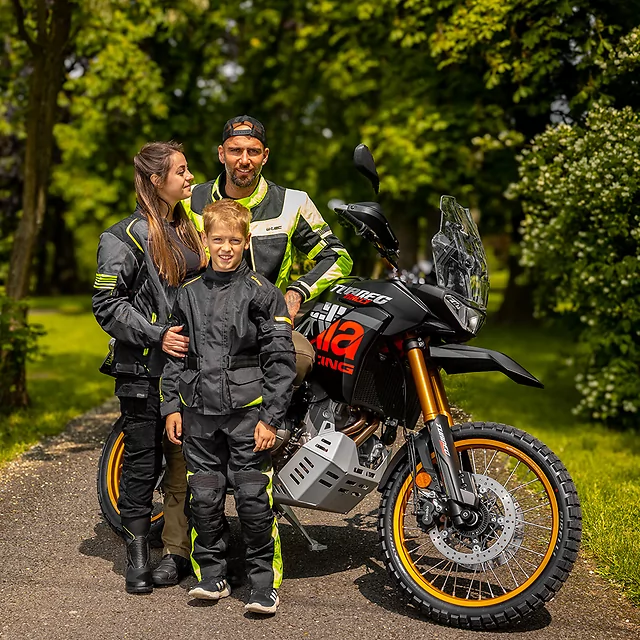 W-TEC Pinapoco Kinder Motorradhosen zum Mitwachsen - schwarz-fluo