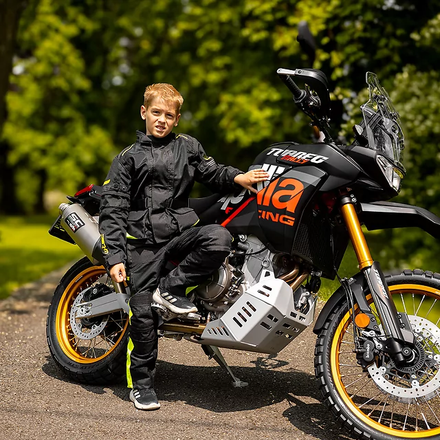 W-TEC Pinapoco Kinder Motorradhosen zum Mitwachsen - schwarz-fluo