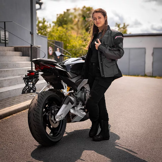 W-TEC Barbata Damen-Motorradjacke - Schwarz-Grau-Rosa
