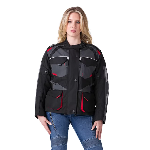 W-TEC Radana Damen-Motorradjacke - schwarz-grau-rot