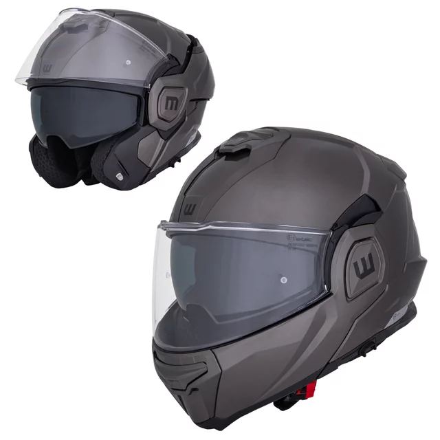 W-TEC Zoroz P/J klappbarer Motorradhelm - Matt Black-Fluo Pink - Metallic Grey