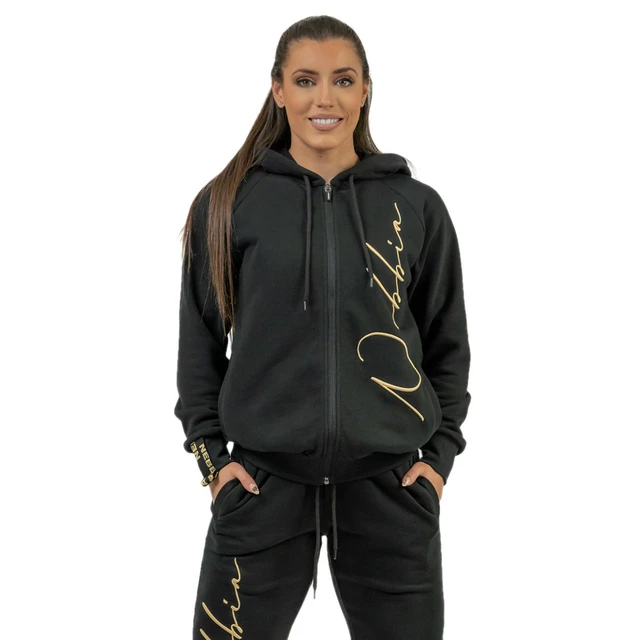 Damen-Kapuzenpulli Nebbia INTENSE Signature 845 - schwarz - Schwarz/Gold