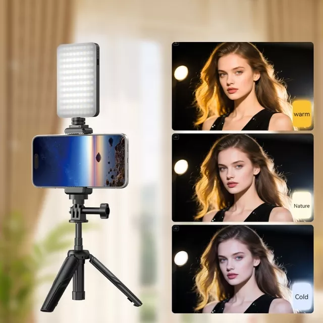 Apexel Mini ausziehbares Stativ mit LED-Licht und Adapter für Action-Kamera