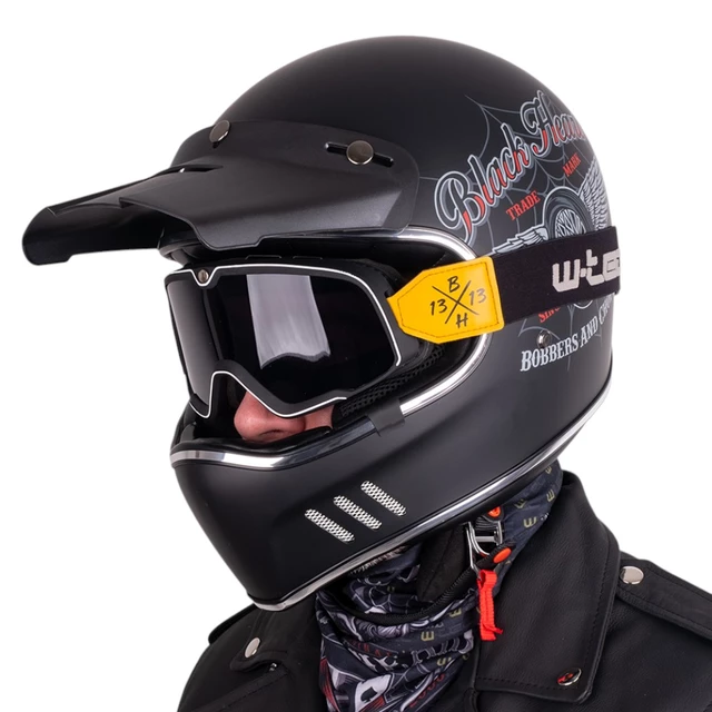 W-TEC Black Heart Retron Motorradhelm mit Dalhart Schutzbrille - Angerwheel Black - Angerwheel Black