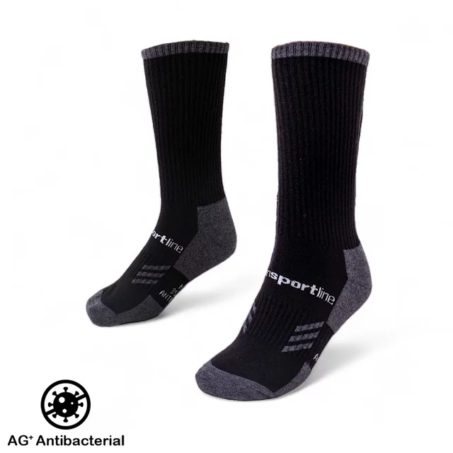 Höhere Socken aus Merino inSPORTline Meritic Crew AG+ antibakteriell - schwarz-grau