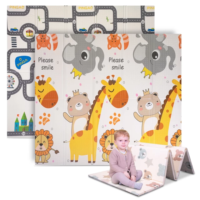 Faltbare Kindermatte inSPORTline Michlino 180x200x1,2 cm - Safari/Silnice - Safari/Silnice