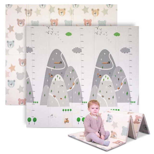 Faltbare Kindermatte inSPORTline Michlino 180x200x1,2 cm - Safari/Silnice - Hory/Medvídci