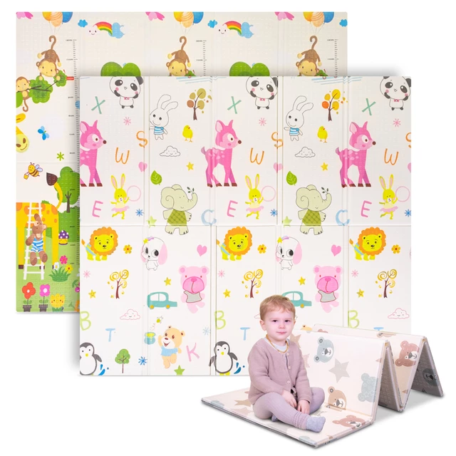 Faltbare Kindermatte inSPORTline Michlino 180x200x1,2 cm - Safari/Silnice - Zvířátka abc/Zvířatka louka