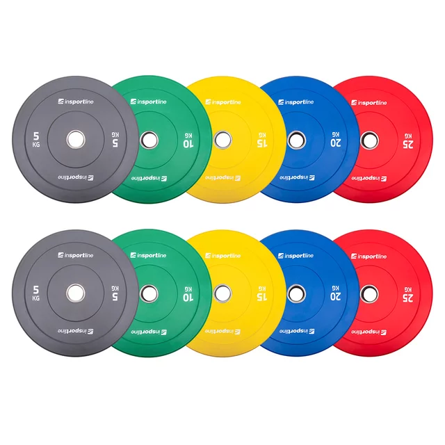 Set mit 2x5 Stück Gummischeiben inSPORTline Bumper Plate Go, 2 x 5–25 kg, 50 mm