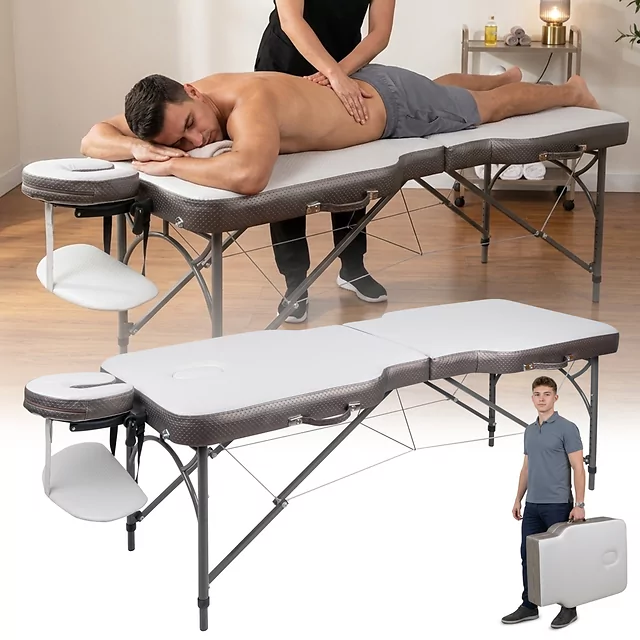 Massageliege inSPORTline Kiyora 186x70x62,5-85,5 cm 2-teilig Aluminium - weiß-grau