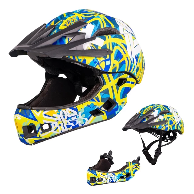 W-TEC Delgada Kinder-Downhill-Helm - Golden Stars - Freestyle Blue