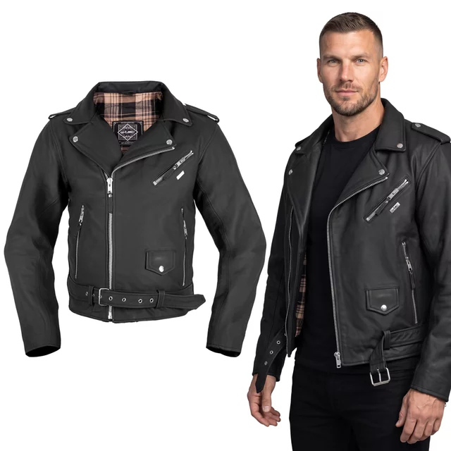 W-TEC Brineo Herren Lederjacke - mattschwarz - mattschwarz