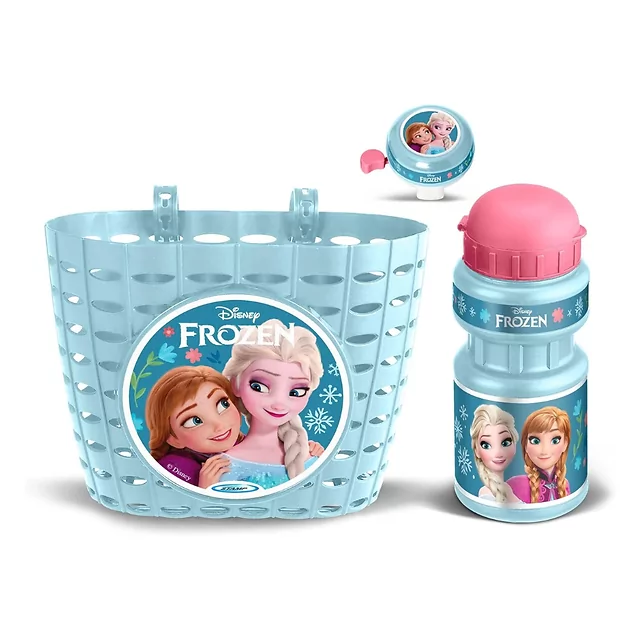 Radfahrset Frozen II (Korb, Flasche, Klingel) - hellblau