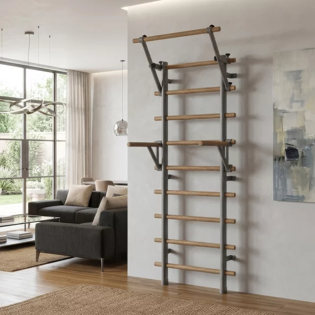 inSPORTline Wootaline Sprossenwand 199 x 80 cm mit Reck und Barren, grau