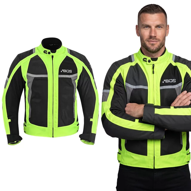 Herren-Sommer-Motojacke BOS Libera - schwarz - neon