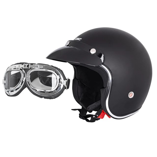W-TEC YM-629 Motorradhelm mit Ageless Brille - schwarz glänzend - mattschwarz
