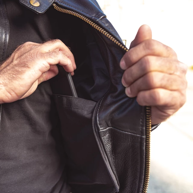 W-TEC Makso Herren Lederjacke - schwarz mit Patches