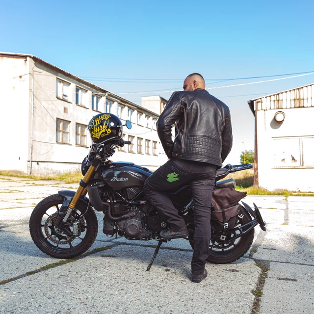 W-TEC Makso Herren Lederjacke - schwarz mit Patches