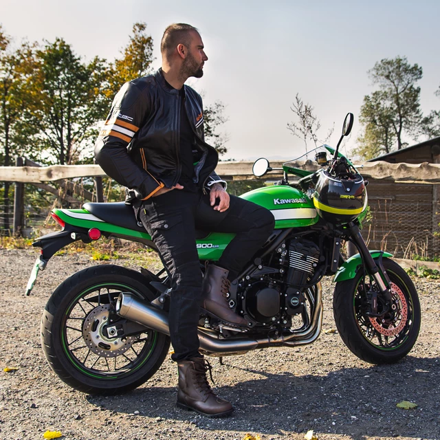 W-TEC Brenerro Leder Motorradjacke - Black-Orange-White