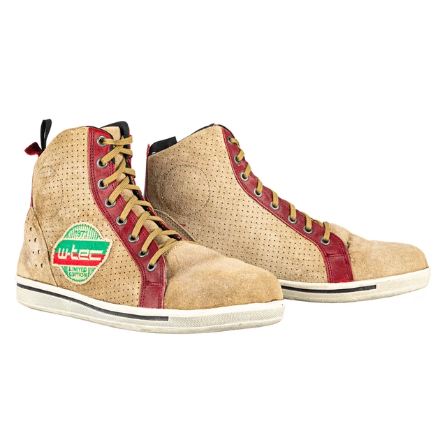 W-TEC SmokinJoe Motorradstiefel - beige mit rotem Streifen - beige mit rotem Streifen