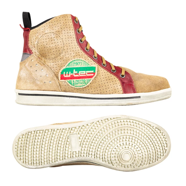 W-TEC SmokinJoe Motorradstiefel - beige mit rotem Streifen