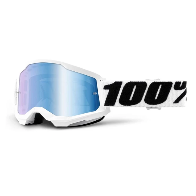 100% Strata 2 Mirror Motocross-Brille - Summit türkisrotes, spiegelsilbernes Plexiglas - Everest weiß-schwarzes, blau verspiegeltes plexi