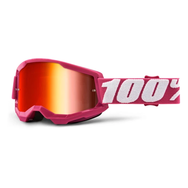 100% Strata 2 Mirror Motocross-Brille - Summit türkisrotes, spiegelsilbernes Plexiglas - Fletcher rosa, verspiegeltes rotes plexi