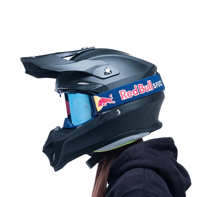 Motocrossbrille RedBull Spect Strive Panovision, blau matt, spiegelblaues Plexiglas