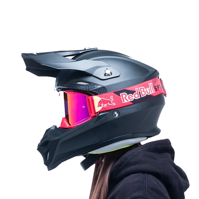 Motocross-Brille RedBull Spect Strive Panovision, rot matt, lila Spiegelplexi