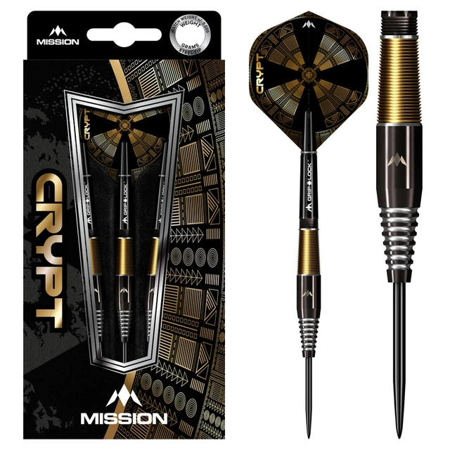 Darts Mission Crypt Schwarz &amp; Gold PVD M2 90% Stahl 3pcs