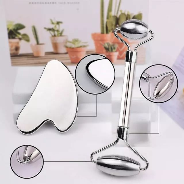 Massage Metall Set Gesichtsrolle und Gua Sha inSPORTline Comesta Set